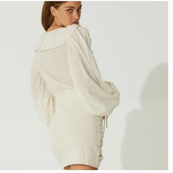 Jens Pirate Booty Vambelle Mini Stripe Dress In White Gold XS - Picture 8 of 8